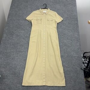 Casual Corner Annex Dress Womens 6P Beige Linen Button Front Maxi Safari Classic